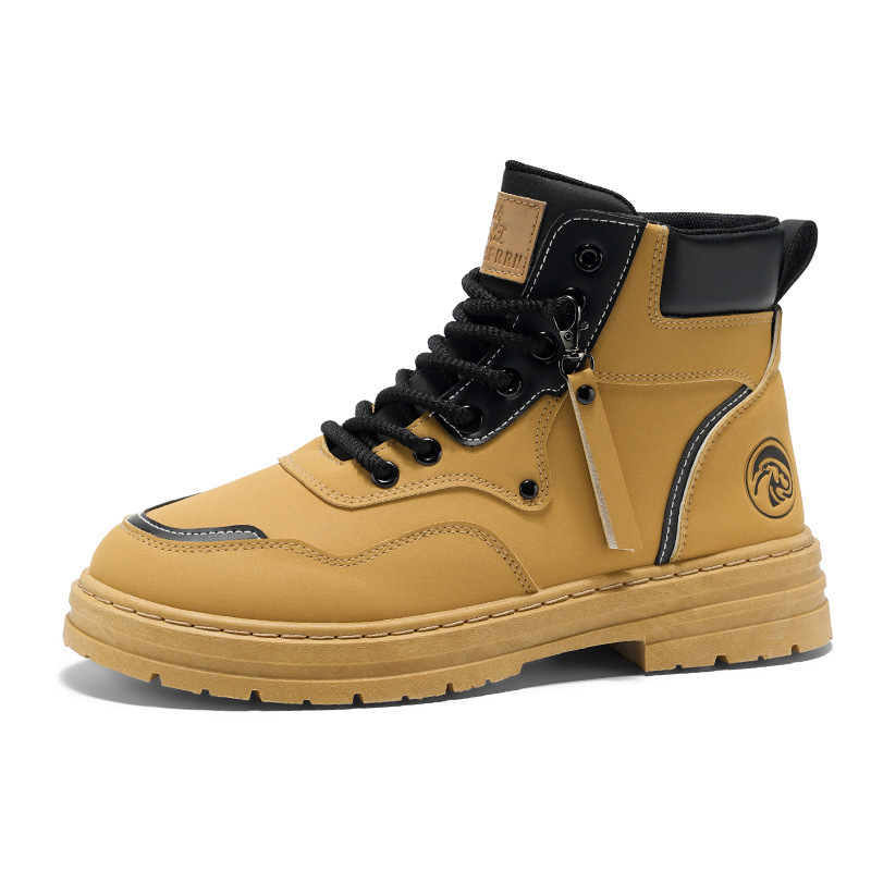 Autumn men's shoes High top British style work big yellow boots men's all-in-one platform ankle boots_voghion.com