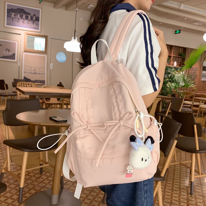 Mini Schoolbag for Girls, College Students, Pleated Drawstring Bow Design, Outdoor Backpack, Backpack, Women's Travel Mini Schoolbag for Girls, College Students, Pleated Drawstring Bow Design, Outdoor Backpack, Backpack, Women's Travel