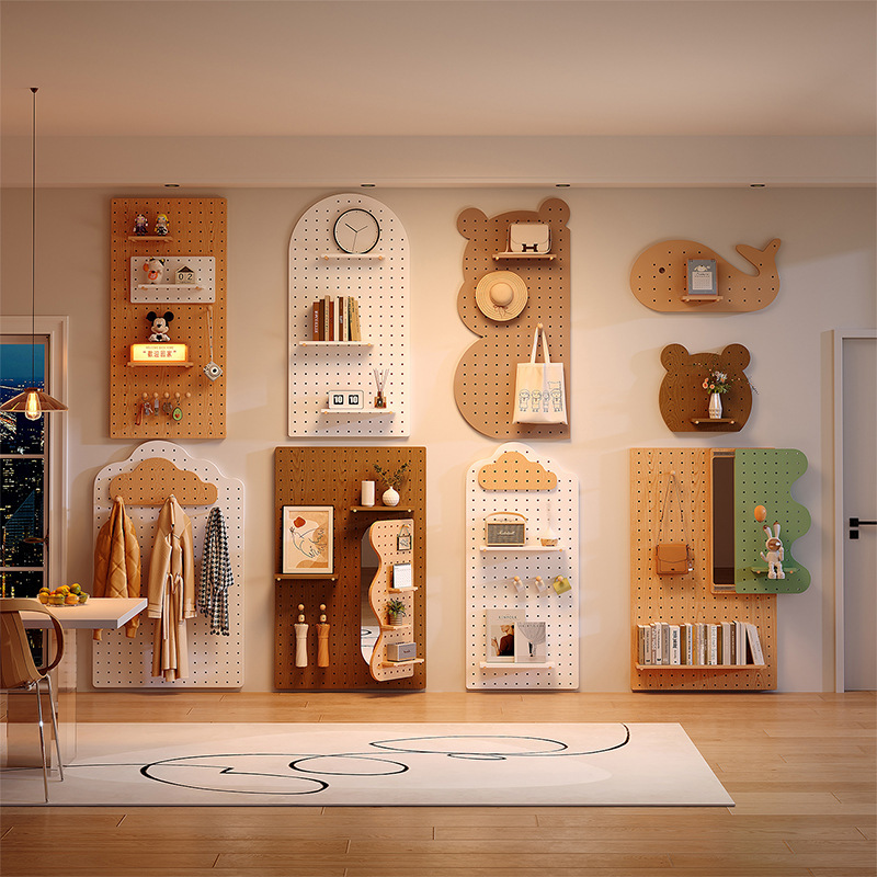 Carefully Selected Pegboard Shelves, Solid Wood Decorative Wall for Entryway, Decorative Wall-Mounted Vertical Partitions, Accessories Storage Board