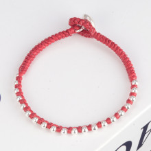 古吉坊 泰国蜡绳手工编织925纯银银珠手链本命年红绳手饰女批发