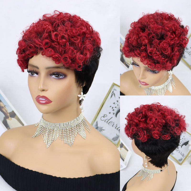 6インチpixie cut wig human hairウールカーラーカバーcurlyフルメカニズムリアルヘアカバー|undefined