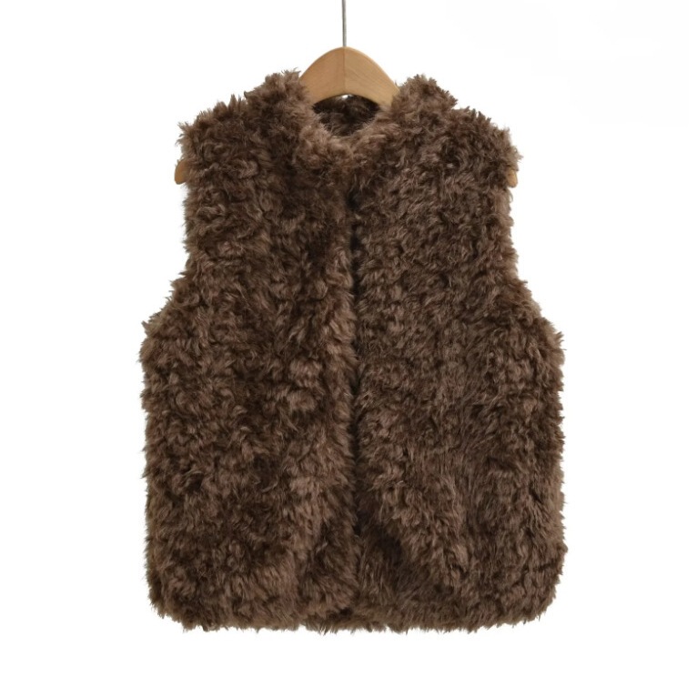 Autumn and Winter Teddy Fur Round Neck Vest for Women European and American Style Plush Fashion Versatile Warm Sleeveless Vest Short Top