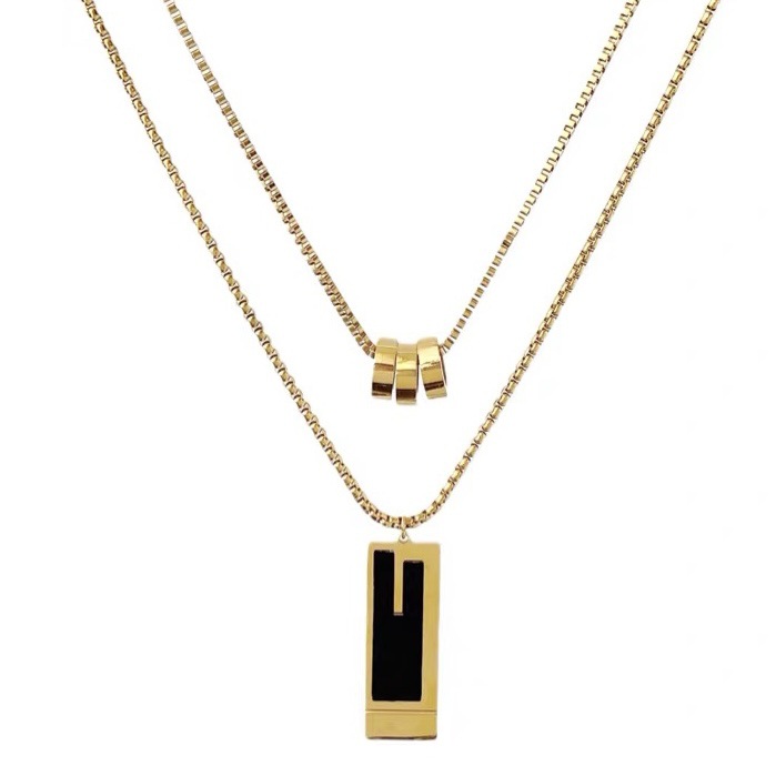 Simple Style Rectangle Titanium Steel Plating Layered Necklaces 1 Piece