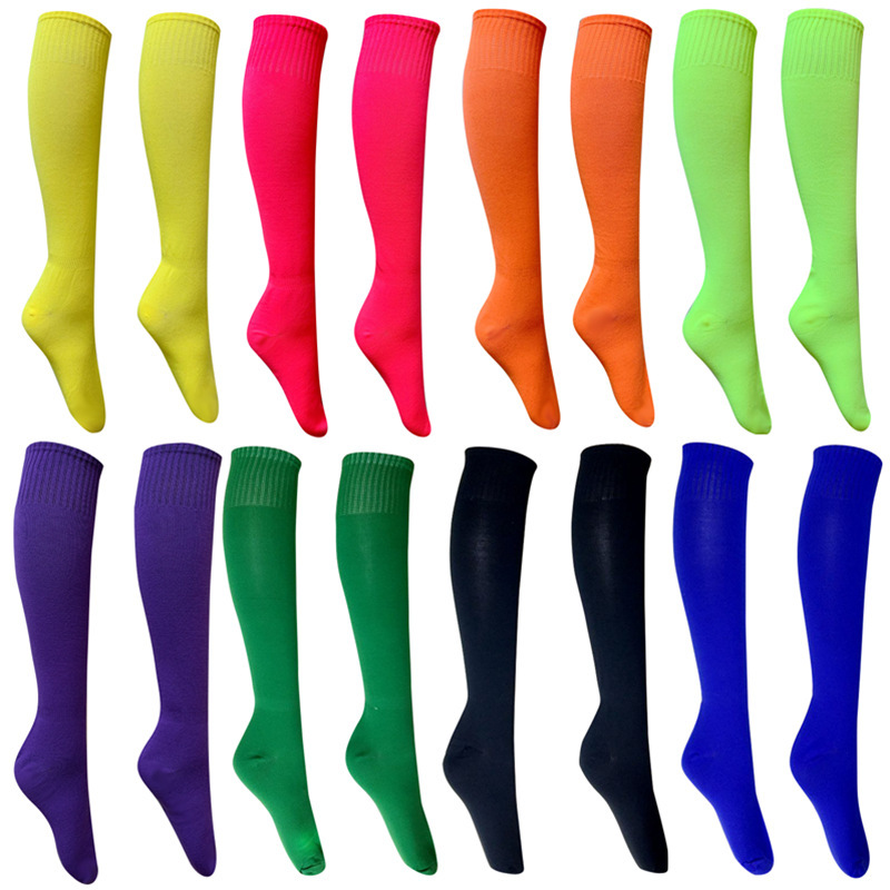 in stock Pilling Solid Color Football Socks for Men and Women Medium Thick Children Adult Cross-border High-bounce Mid-length Soccer Socks