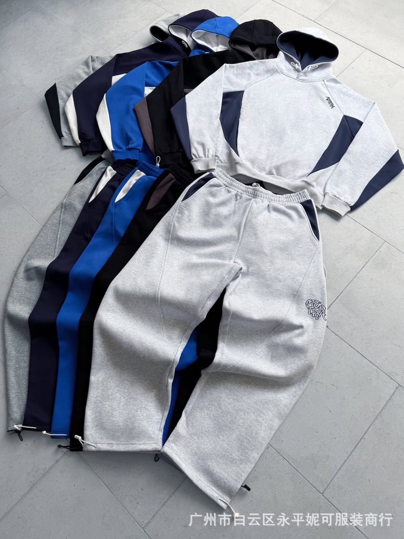 Mertra Trackie Color-Blocked Hoodie Street Hip-Hop Loose Sports Sweatshirt Pants Hoodie Set