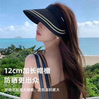 防晒空顶帽子女款2024新款夏季户外遮阳帽防紫外线骑电动车太阳帽