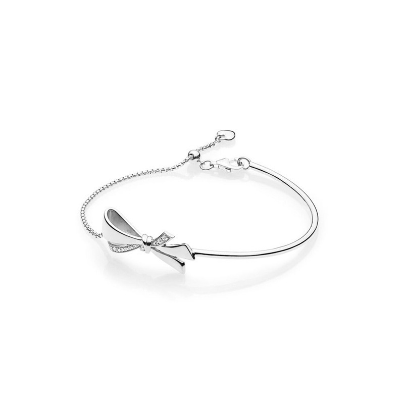 Pan's White Copper Material Gorgeous Bowknot Bracelet with Beaded Design, Adjustable Bracelet, Gift for Girlfriend