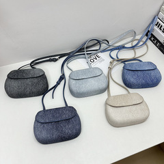 2023秋冬復古牛仔貝殼包小眾設計馬鞍包女簡約百搭單肩斜挎小包包