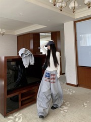 美式灰色休闲裤女秋季爵士舞裤子运动裤卫裤高腰直筒阔腿拖地长裤