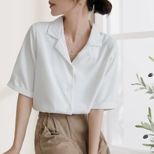 雪纺职业西装短袖V领面试衬衫女夏季新款日常简约通勤小众设计