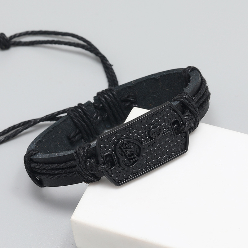 European and American Jewelry Cross-Border Rock Punk Couple Leather Bracelet Personality Design Laye