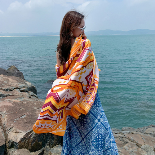 Spring and summer shawl women's bohemian style silk scarf outdoor travel sunshade sun protection shawl ethnic style scarf