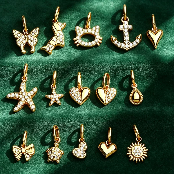 Trendy Stainless Steel Zircon Pendant DIY Jewelry Accessories, Fresh Ocean Style Sea Turtle Butterfly Charm