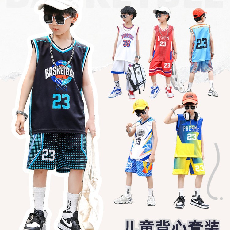 Boys' Summer Suit Jersey, Handsome Sports Internet Celebrity, Medium and Large Children's Sleeveless Vest, Quick-Drying Summer Children's Basketball Uniform