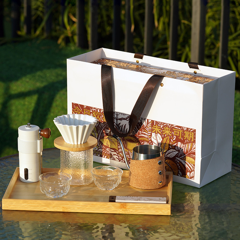 Outdoor Camping Hand-Brewed Coffee Pot Set Stainless Steel Coffee Utensils Gift Box Holiday Gift Set for Clients