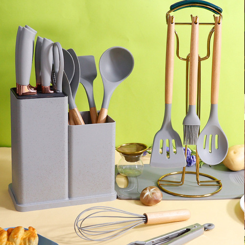 Silicone Kitchenware 19-Piece Set: Spatulas, Soup Spoons, Knives, Pots & Pans, Heat-Resistant, Non-Stick Cooking Utensils, Wholesale