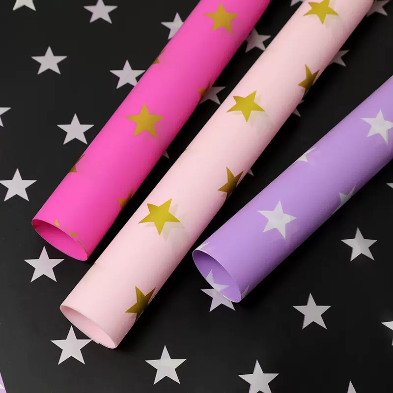五角星艺术纸鲜花包装纸星星印花防水加厚花店花束diy材料批发