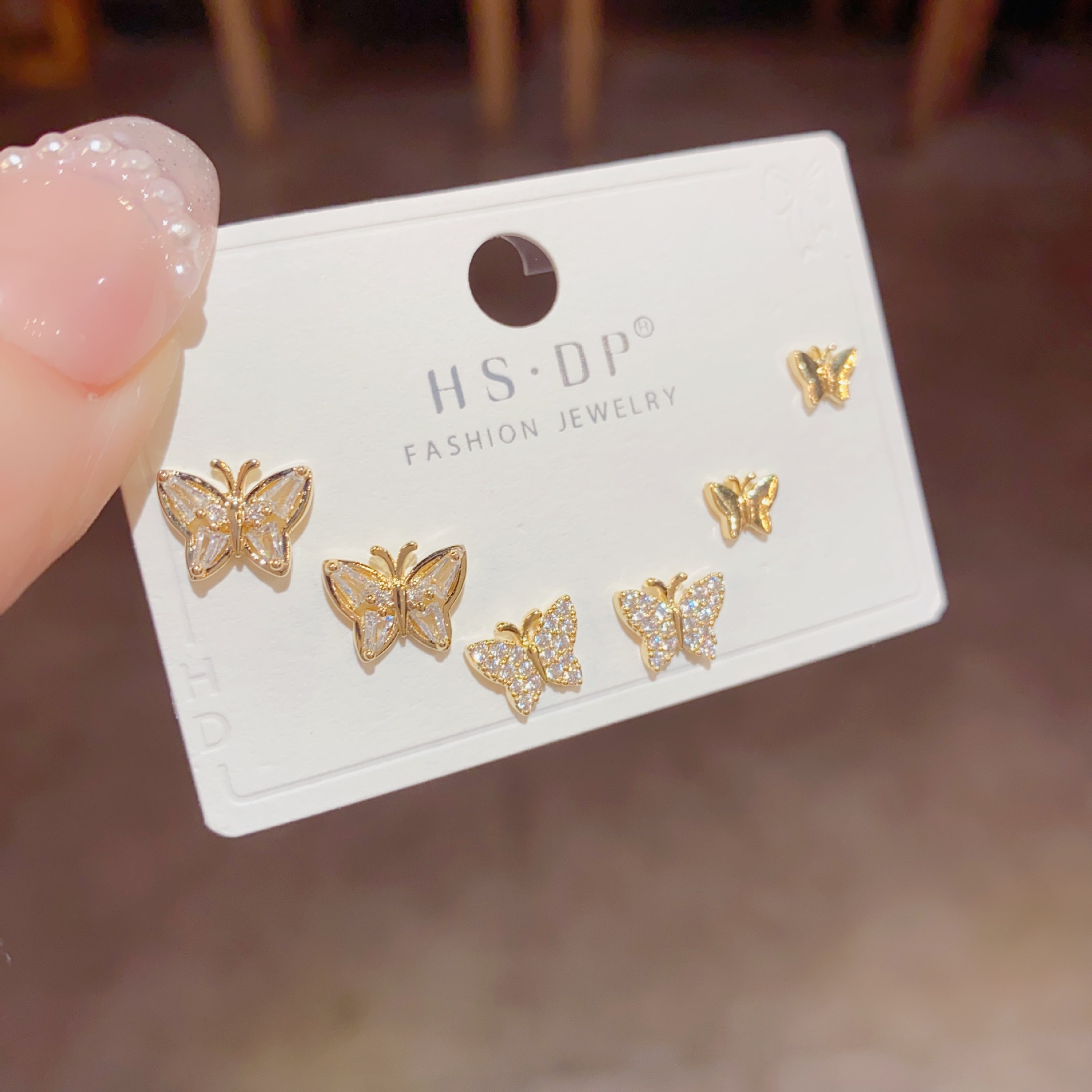 14K Gold Plated Plating Material Ear Studs Classification 1 Set Cute Butterfly Copper 14K Gold Plated Ear Studs