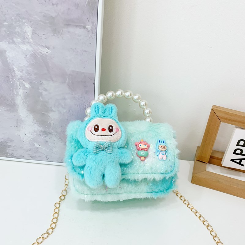 Bolsos infantiles otoño-invierno coreano niñas lindas bolsas de peludo, bolsas de peluche de moda para niñas, bolsas de perlas