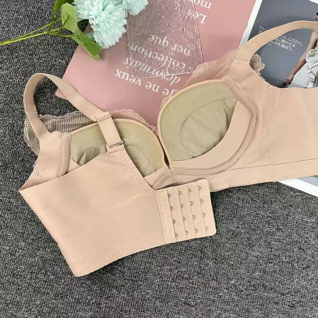 Nuevo sujetador de alta calidad de moda de encaje jacquard transpirable y cómodo ajuste lateral de pecho de cuatro botones ropa interior mujer