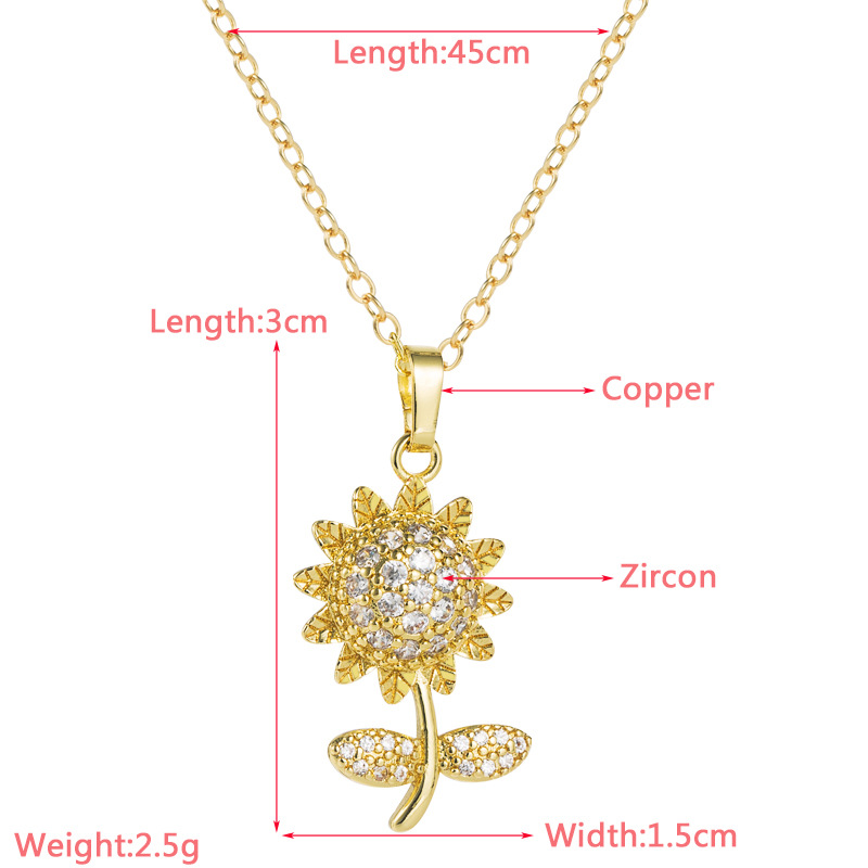 Fashion Geometric Sunflower Copper Pendant Necklace Zircon Copper Necklaces