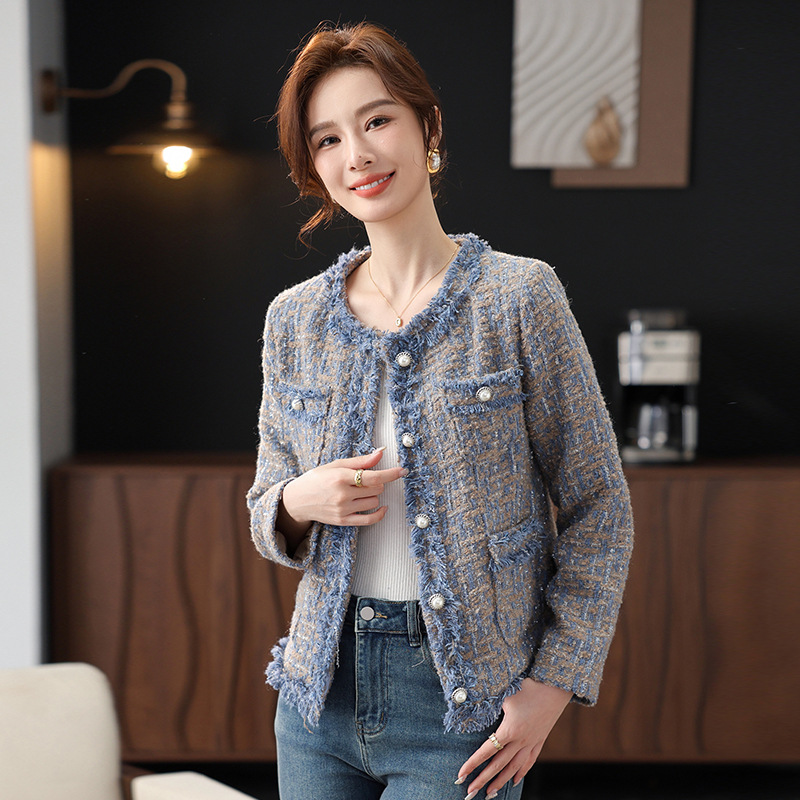 2025 Spring and Autumn New French Fashion Chanel Style Coat Women Elegant Fashion All-match Slim Tweed Top
