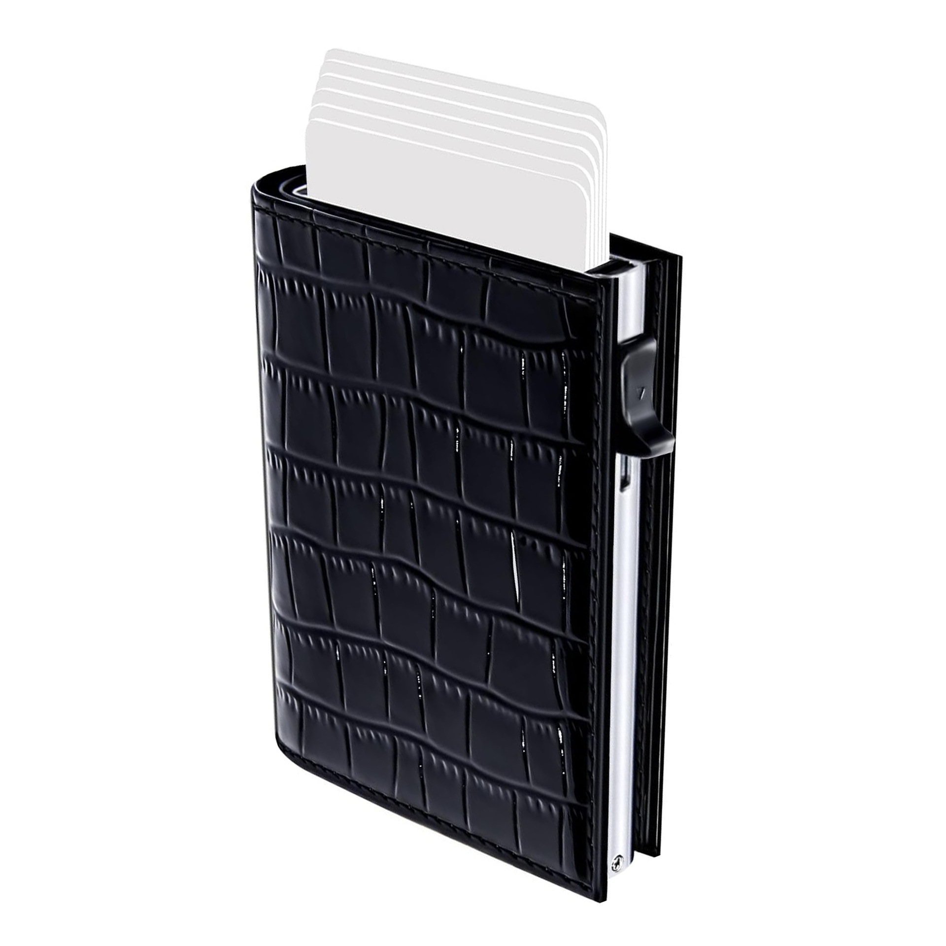 Transfronterizo multi tarjeta RFID blindaje tarjeta tres plegado multifuncional caja de metal piel de cocodrilo cartera de negocios para hombres