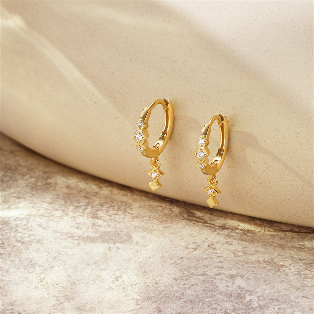 1 Pair Quantity Holiday, Daily Occasion 1 Pair 925 Sterling Silver Zircon 925 Sterling Silver Earrings Geometric Drop Earrings