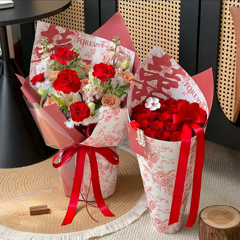 Papel de embalaje festivo rosa ramo de flores DIY romántico material de florista al por mayor