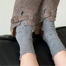 灰色袜子女夏薄款白色堆堆袜花边袜子中筒袜夏天长袜勃肯鞋袜子女