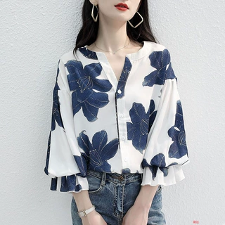 雪纺衫夏季女装式2022年春装新款时尚洋气打底小衫很仙的上衣衬衣