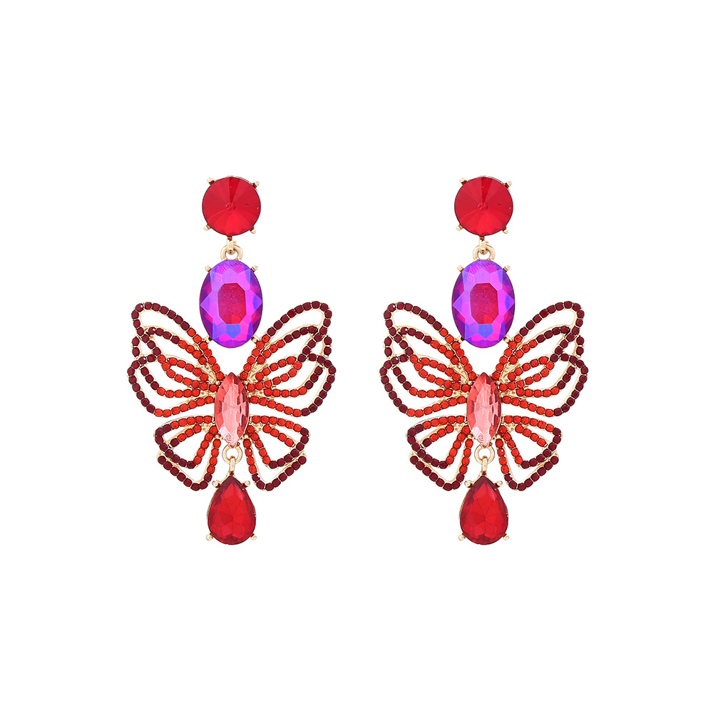 1 Paire Style IG Brillant Rond Les Gouttelettes D'Eau Papillon Évider Incruster Alliage De Zinc Strass Boucles D'oreilles display picture 6