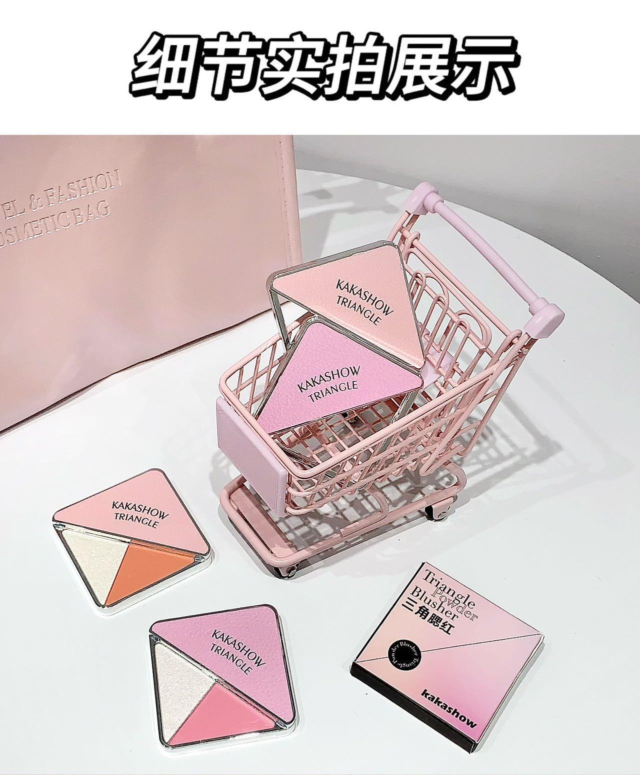 kakashow's rotating triangle two-color blush is a natural, smooth and color-enhancing matte Korean-style energetic blush with a swelling color undefined