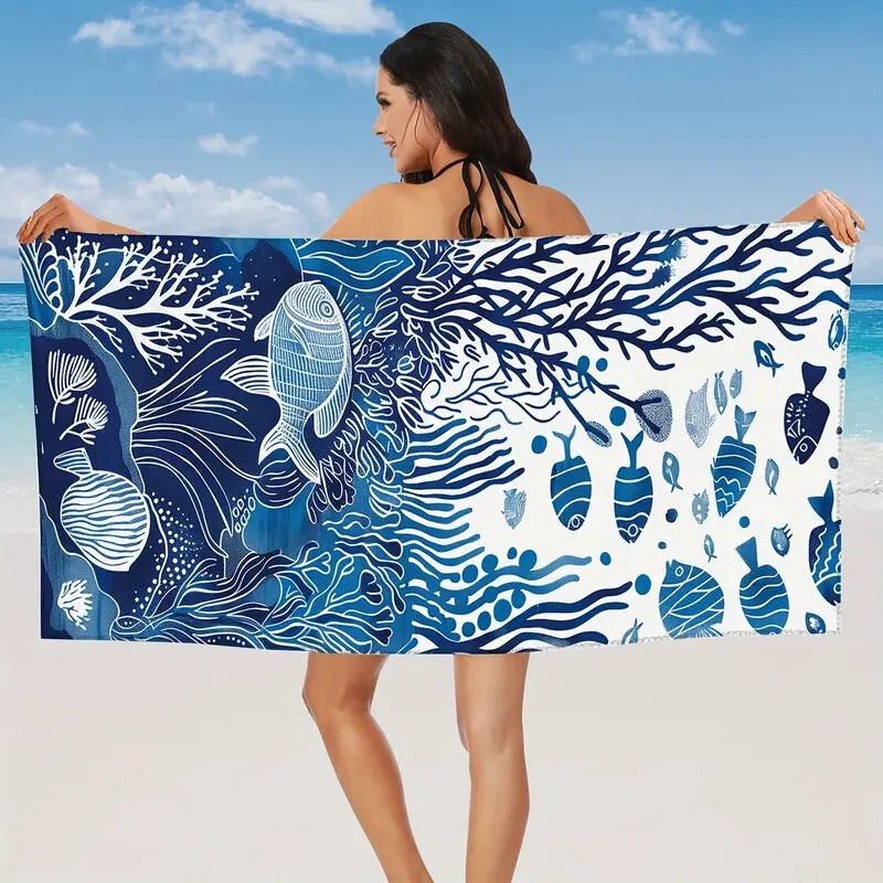 Cross-border summer nautical printing adult seaside beach towel swimming bath towel sports fitness towel factory direct sale
