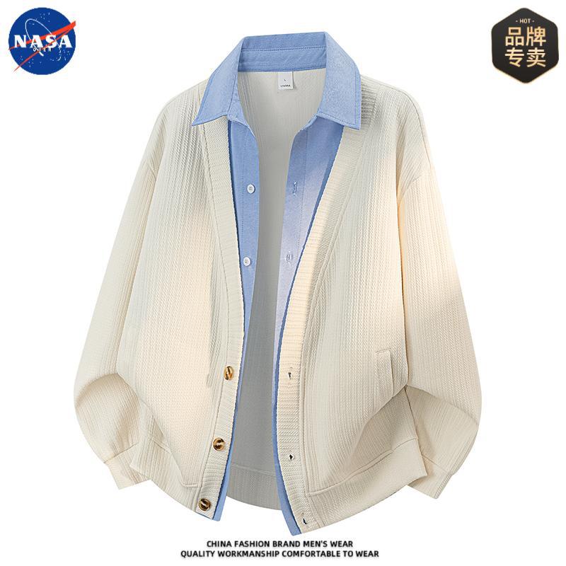 NASA brand high-quality, stylish knit cardigan with a faux two-piece design, a casual and fashionable autumn outerwear piece for men