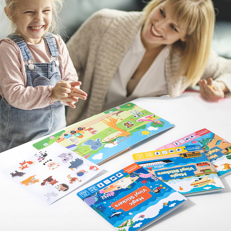 Educación temprana para niños, juguetes de bricolaje, animales, dinosaurios, escenas del océano, gelatina, pegatinas repetidas, caligrafía silenciosa