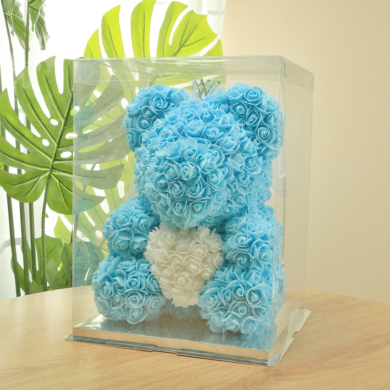 Flor preservada oso rosa 520 regalo del Día de San Valentín tienda de flores supermercado PE espuma flor abrazo oso rosa