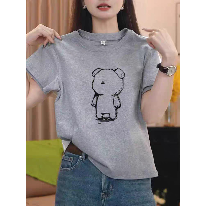 2026 New Style Cotton Short-Sleeve T-Shirt for Women, Casual Fashion Versatile, Age-Reducing, Slimming, Round Neck Top, Mid-Length, Summer