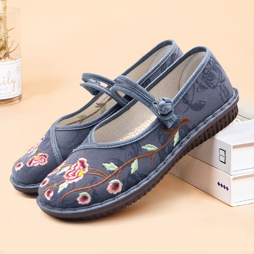 Old Beijing Cotton Shoes for Women  Spring New Linen Breathable Hanfu Shoes with Polyurethane Soft Sole, Ethnic Style Embroidered Shoes