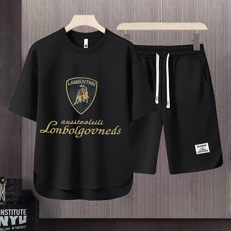 Ensemble t-shirt et short homme en gaufrette pour été décontracté_voghion.com