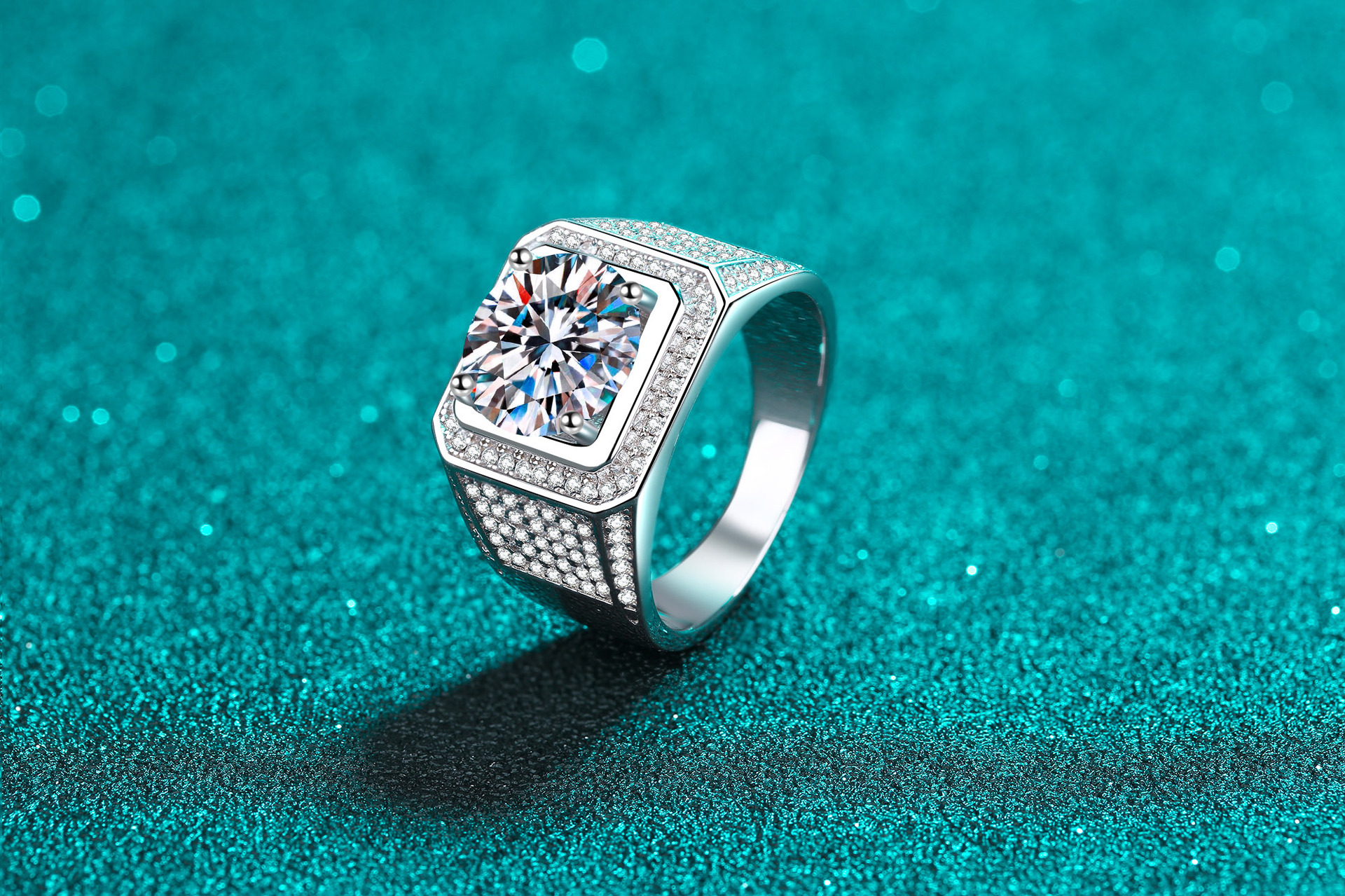 Rhombus Pattern Men'S Gender 925 Sterling Silver Moissanite Zircon Rhombus Rings