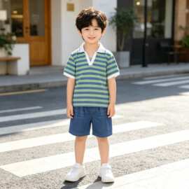 韩版显瘦条纹polo衫2026年夏季新款宽松舒适赔率polo短袖上衣短裤