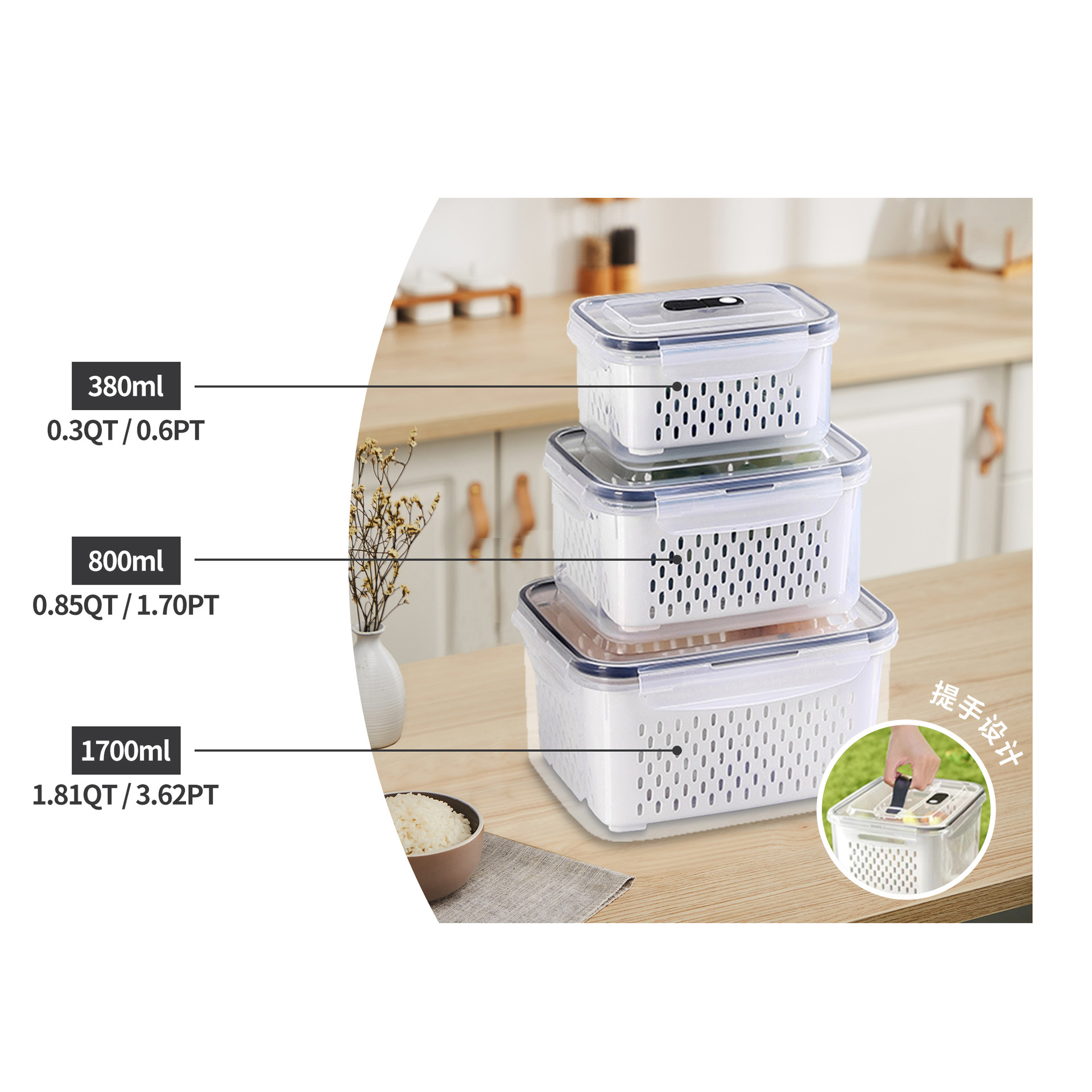 Refrigerador cesto de drenaje caja de preservación rectangular refrigerado sellado de grado de alimentos con cubierta caja de almacenamiento portátil al por mayor