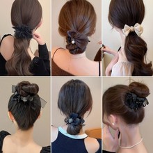 韩版甜美气质网红蝴蝶结丸子头发夹女高马尾抓夹布艺盘发神器发卡