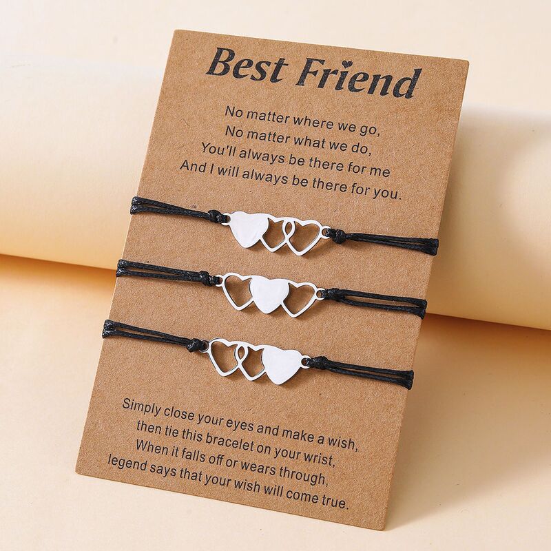 Amazon New Best Friend Card Bracelet European and American Creative Stainless Steel Hollow Heart-shaped Woven Bracelet Amazon New Best Friend Card Bracelet European and American Creative Stainless Steel Hollow Heart-shaped Woven Bracelet