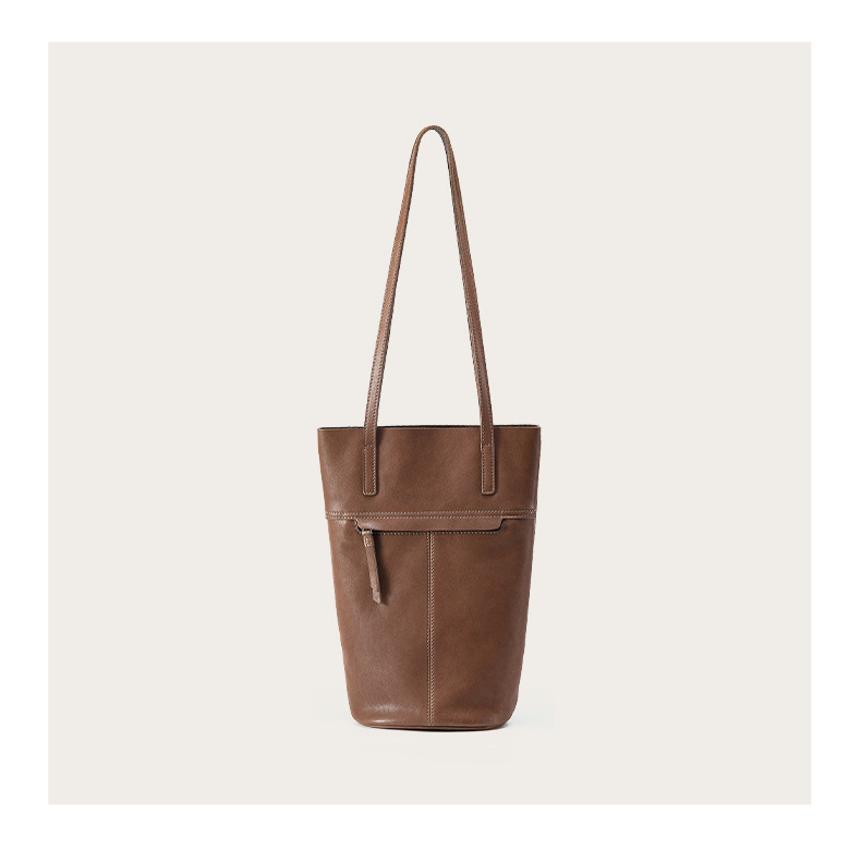 Qiu Zhen Lazy Water Bucket Genuine Shoulder Unique Soft Leather Women's Ba, Commutin Top Layer Plant Tanned Cowhide_voghion.com