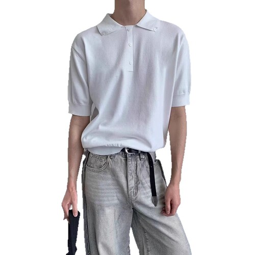 Summer high-end, delicate, breathable, cool and cool silk short-sleeved polo shirt for men versatile casual lapel knitted T-shirt