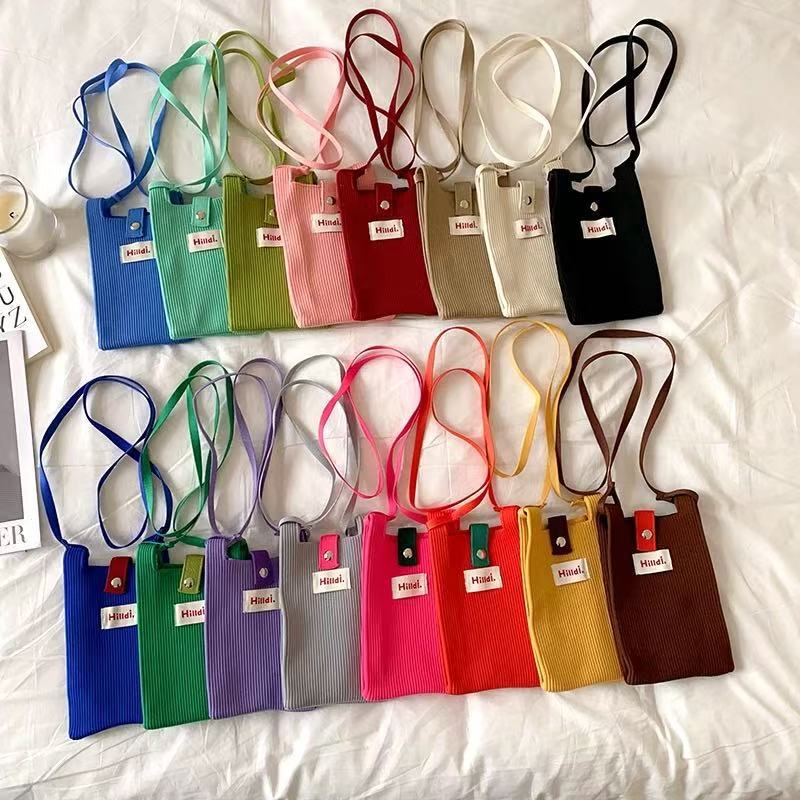 Spring and Summer New Solid Color Knitted Fashionable Dopamine Mini Bag Couple Coin Purse Shoulder Crossbody Mobile Phone Bag