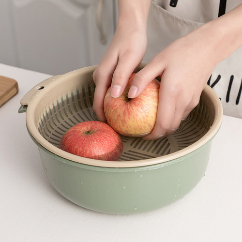 Nordic double-layer drain basket vegetable basket household living room fruit basket portable plastic fruit and vegetable drain basket