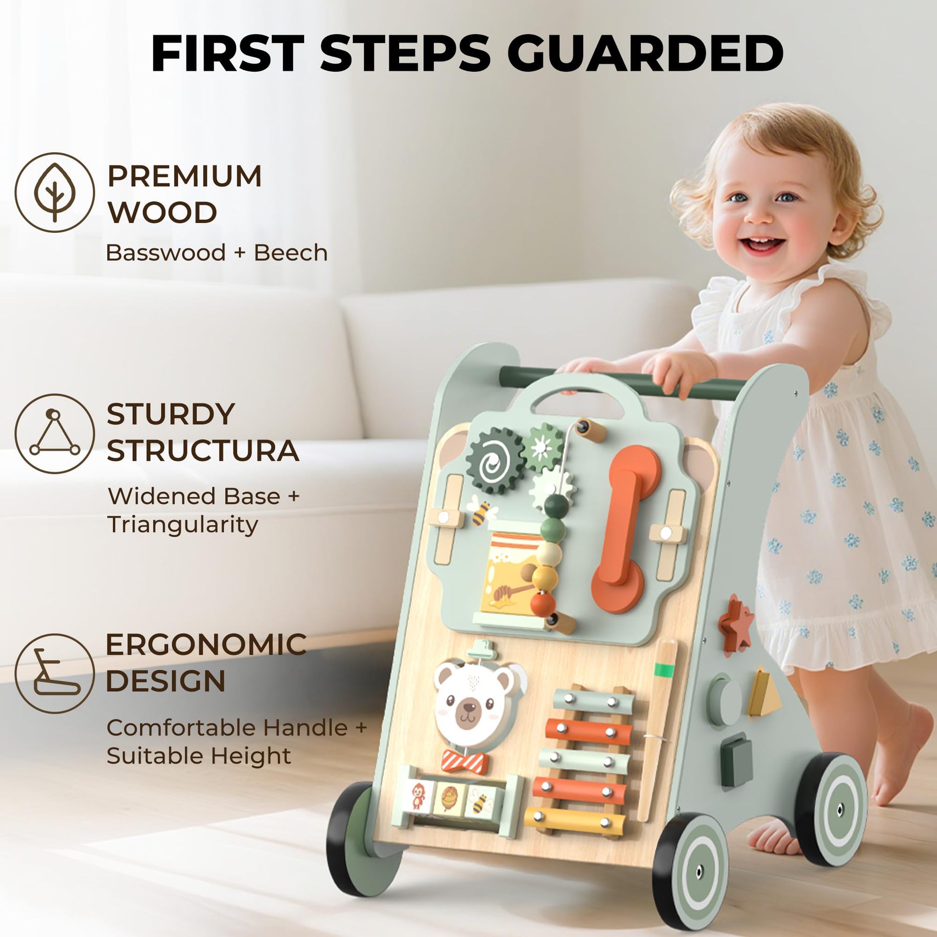 Ahşap Bebek Yürüteç Çocuk Arabası Montessori Yürüme Oyuncağı Unisex Bebek Yürüme Oyuncağı